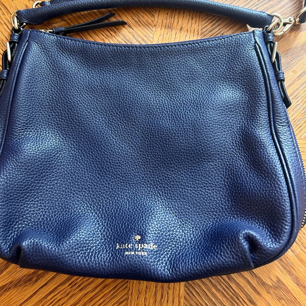 kate spade Ella Navy Blue Pebbled Leather Crossbody Bag - Picture 2 of 13